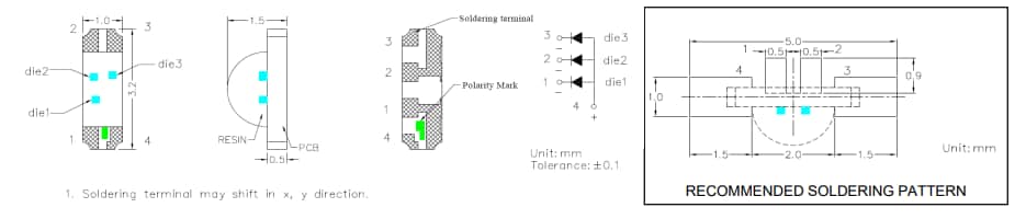 Mechanical Drawing - BIVAR 0807 & 1204 RGB SMD LEDs